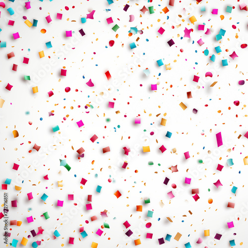confettis multicolores sur un fond blanc pour le carnaval ou les célébrations comme les anniversaires ou nouvel an. Espace négatif texte - copyspace