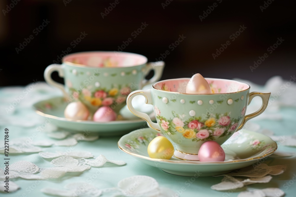 Easter Teacups: Serve drinks in decorative Easter-themed teacups for a vintage touch. Easter Teacups: Serve drinks in decorative Easter-themed teacups for a vintage touch.
