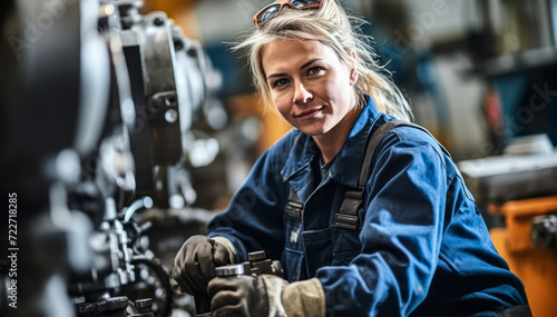 Professional Engine Assembler in action, building and reconstructing machines for construction and extraction