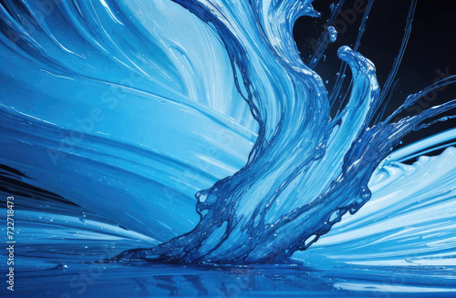 flow of liquid paint full of blue color