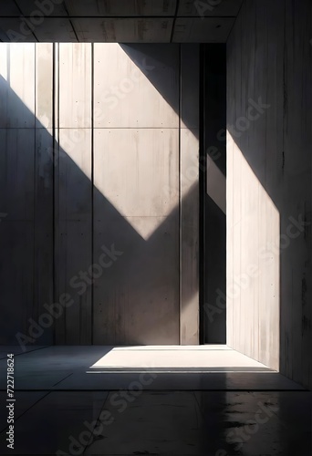 shadow minimalism,  exposed concrete, minimalist design, warm, deserted, empty, scenery, architecture, gloomy, Abstract backgrounds. Generative AI.	
