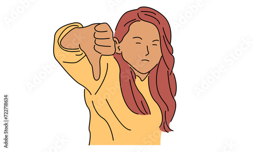 line art color of woman showing thumbs down sign gesture vector illustration