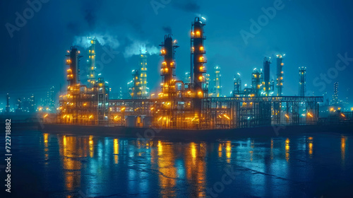 Oil refinery and petrochemical plant at sunset