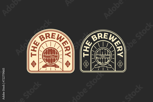 craft beer with wooden beer barrel badge logo graphic for brewing company menus, labels, signs, posters or brand identity