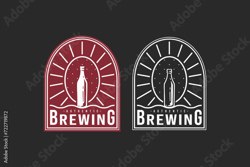 craft beer with beer bottle logo graphic for brewing company label, sign, symbol or brand identity