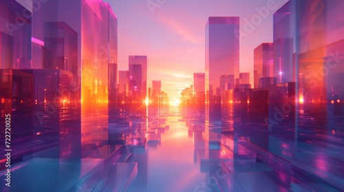 3d render, abstract geometric background, translucent glass with pink red violet gradient, simple square shapes