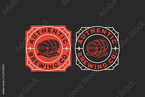 craft beer with wooden beer keg logo graphic for brewing company label, sign, symbol or brand identity