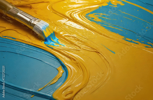 flow of liquid paint full of yellow color