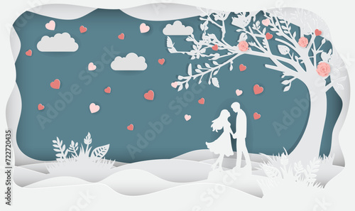 Happy Valentine's Day illustration sweet couple surrounded by love, romance, and celebration elements in a fun and vibrant design.Vector illustration
