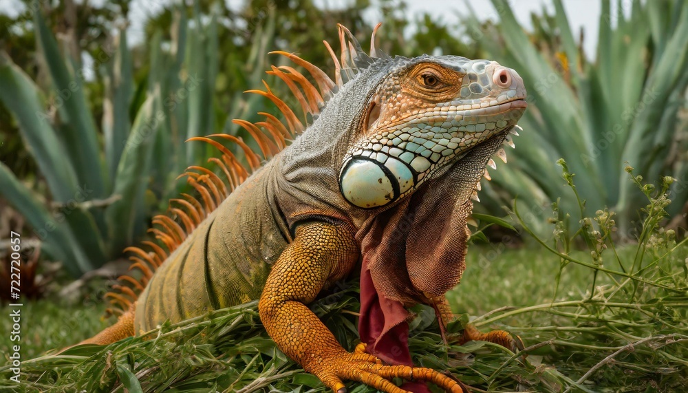 Obraz premium tyle Reigns Supreme: Iguana's Fabulous Fashion Statement