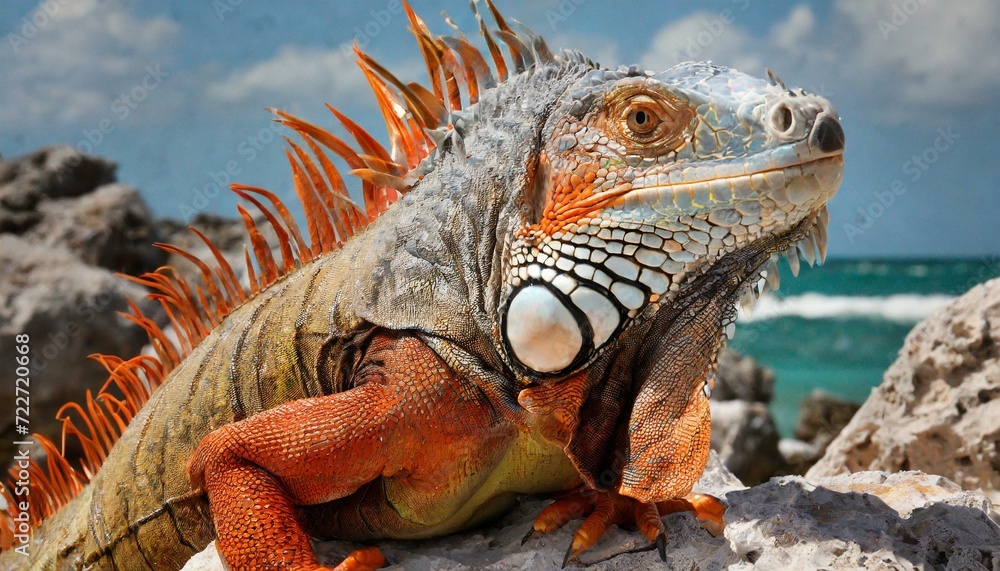 Fototapeta premium tyle Reigns Supreme: Iguana's Fabulous Fashion Statement