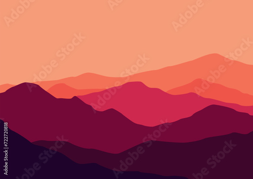 landscape mountains with purple colors. Vector illustration in flat style.