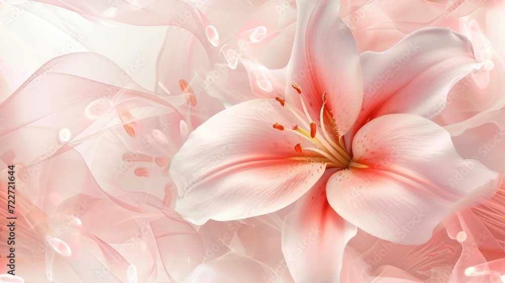  a close up of a pink flower on a white and pink background with lots of flowers in the foreground.