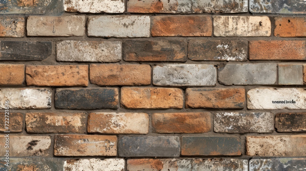  a close up of a brick wall made out of different colors of bricks with a white spot in the middle of the brick.