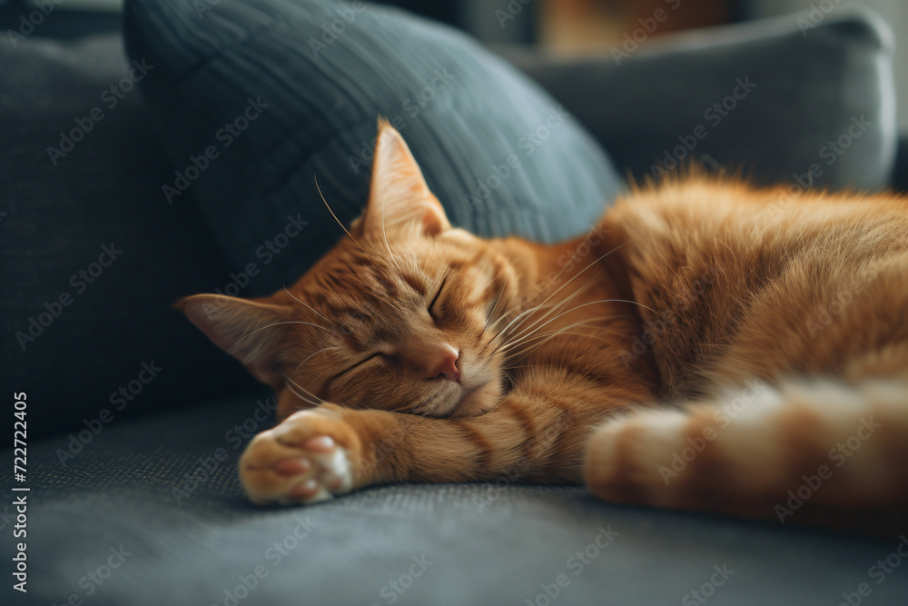 orange cat sleeping on the sofa