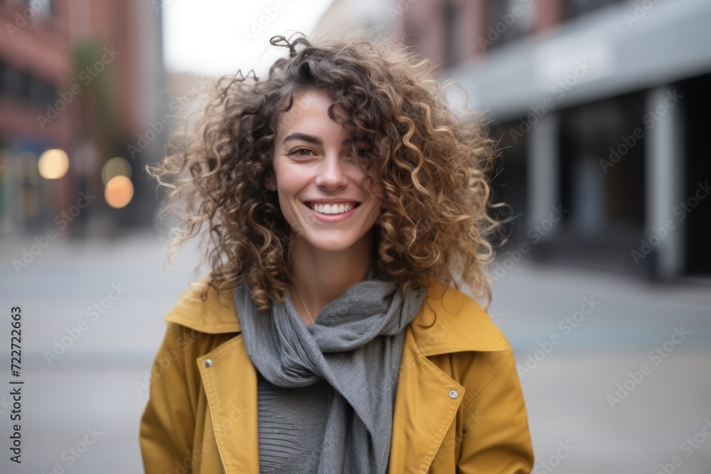 Portrait of a beautiful young woman with curly hair in the city Portrait of a beautiful young woman with curly hair in the city