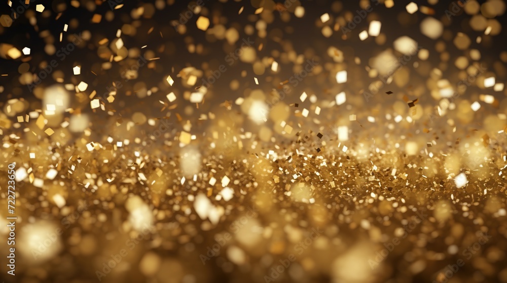 Shinny golden glitter particles with shinning gold floating dust ...