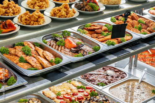 Display with fresh cooked food in a canteen