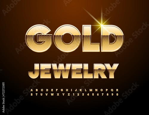Vector glamour logo Gold Jewelry. Luxury style Font. Precious Alphabet Letters and Numbers set