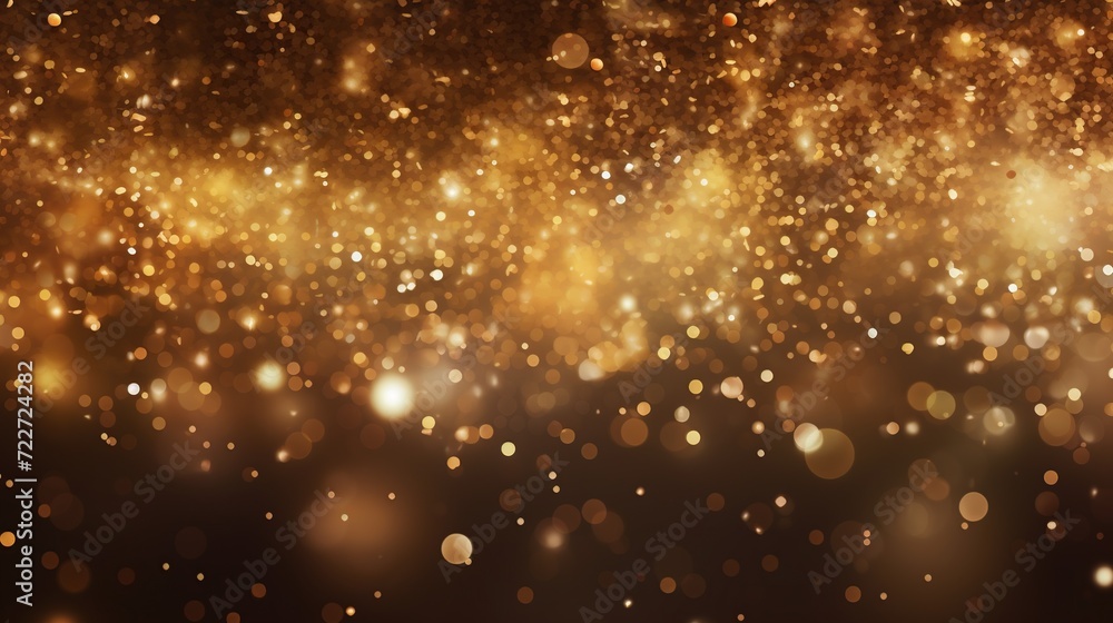 Shinny golden glitter particles with shinning gold floating dust particles flare on dark background. Created with Generative AI Shinny golden glitter particles with shinning gold floating dust particles flare on dark background. Created with Generative AI