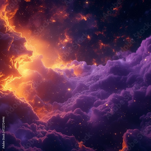 Purple and Orange Space with Clouds and Stars Background - Soft Tonal Transitions Light Gold and Magenta in Fluid Form Wallpaper created with Generative AI Technology