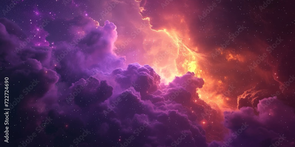 Purple and Orange Space with Clouds and Stars Background - Soft Tonal Transitions Light Gold and Magenta in Fluid Form Wallpaper created with Generative AI Technology