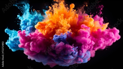 Explosion of colorful ink in water  creating a vibrant and abstract artistic display.