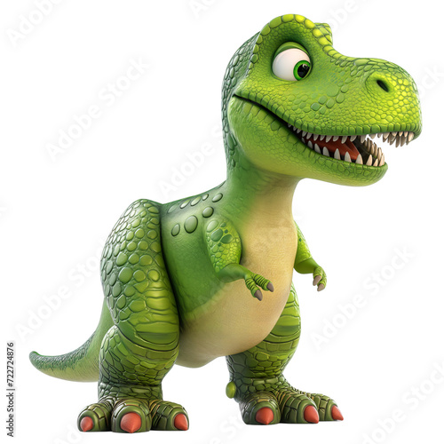 Obraz na płótnie Isolated 3d cartoon funny dinosaur t-rex a white background. Sweet friendly cute dinosaur. A parody, a caricature. Isolated on white background as transparent PNG w salonie