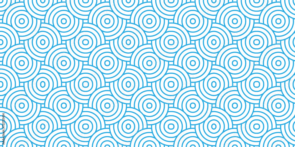 Modern diamond geometric waves spiral pattern and abstract circle wave lines. blue seamless tile stripe geomatics overlapping create retro square line backdrop pattern background. Overlapping Pattern.