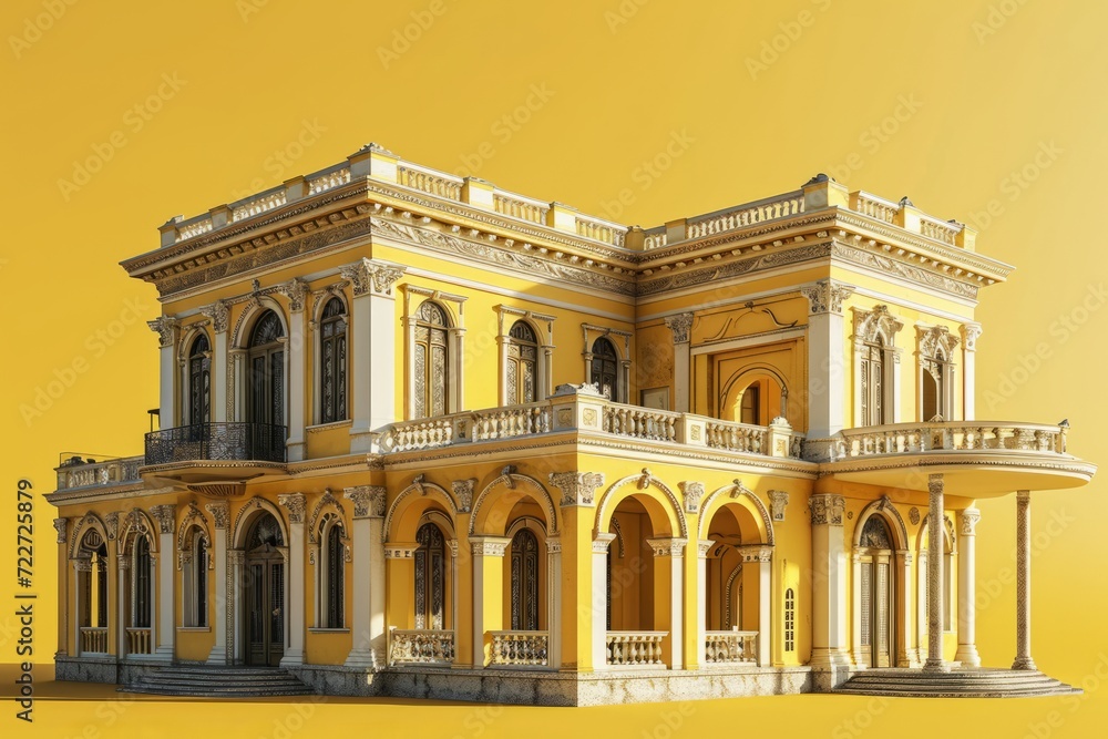 Obraz premium Cultural Heritage Museum, on an Isolated Yellow Background, Generative AI
