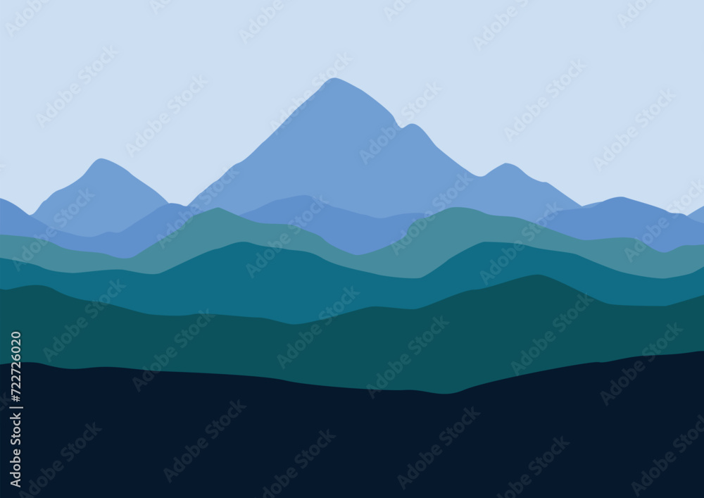landscape mountains with blue colors. Vector illustration in flat style.