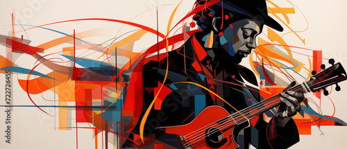 Man Playing Guitar. Illustration On The Theme Of Music And Man. Generative AI