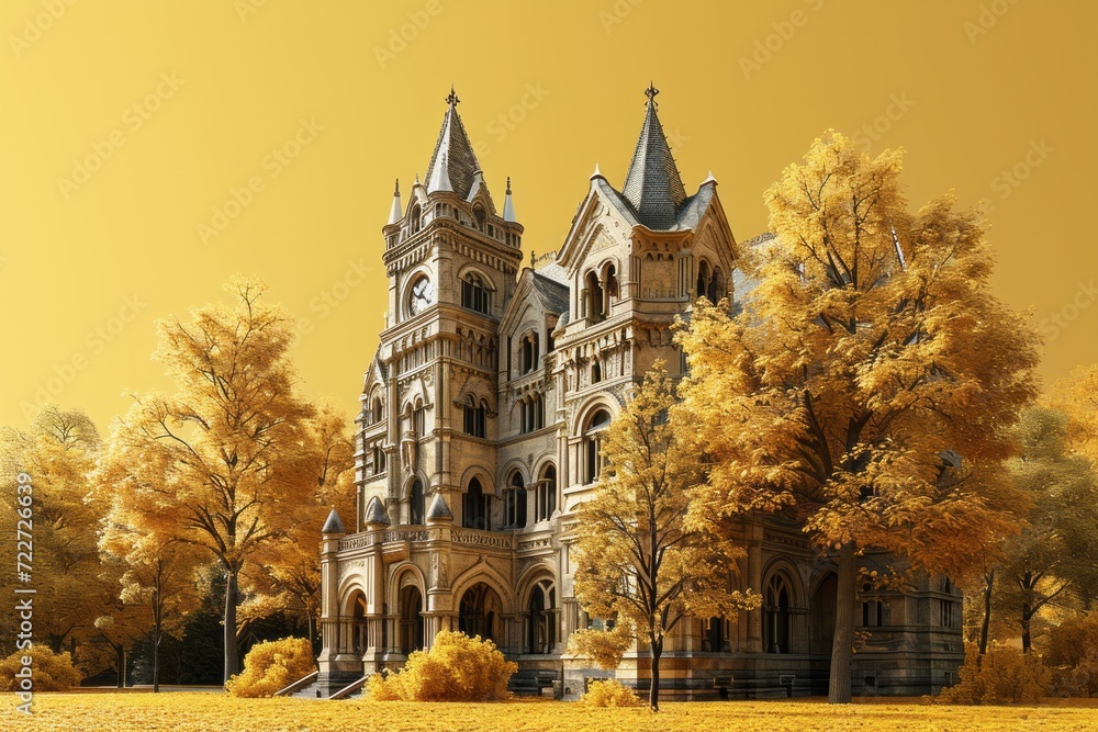 Natural History Museum, on an Isolated Yellow Background, Generative AI