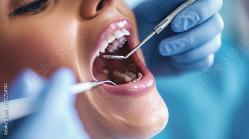 Woman Getting Teeth Checked by Dentist, Dental Examination in Progress © Anoo