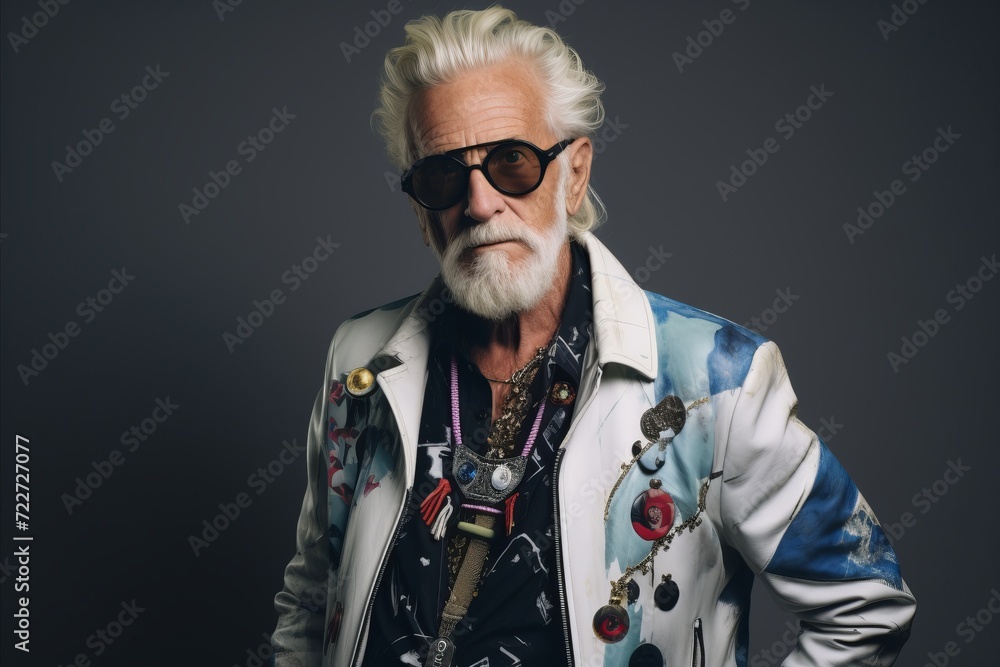 Portrait of a stylish senior man with trendy hairstyle and sunglasses. Portrait of a stylish senior man with trendy hairstyle and sunglasses.