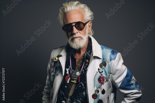 Portrait of a stylish senior man with trendy hairstyle and sunglasses.