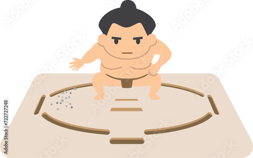 土俵で塩をまく力士のイメージイラスト