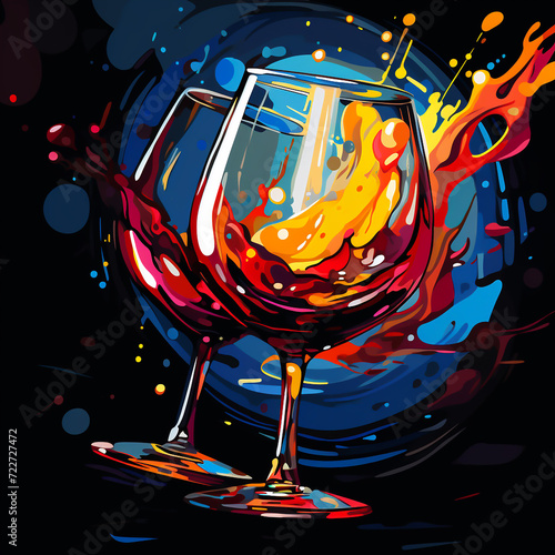 colorful wine glass painting Team with wine splashing  colorful  abstract