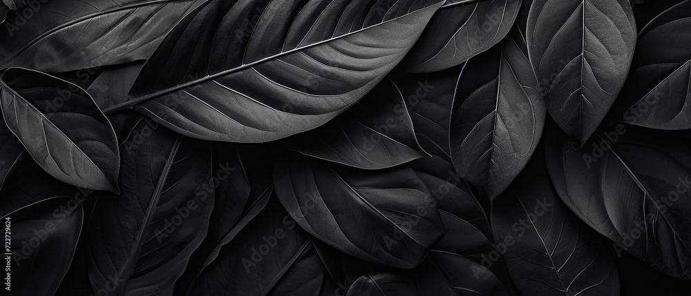 Fototapeta premium Black and White Photo of Textured Leaves Close-Up. Generative AI. 