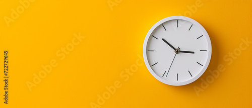 Modern White Wall Clock on a Yellow Background. Generative AI. 