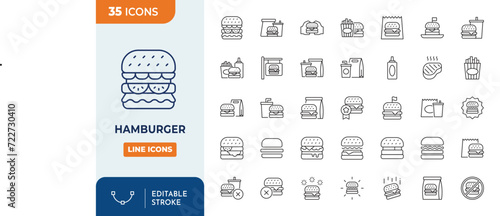 Hamburger Line Editable Icons set. Editable stroke. Vector illustration	