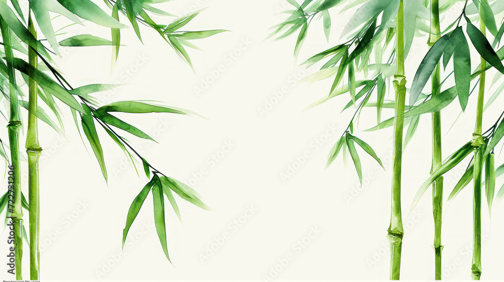 Fototapeta premium a close up of a bamboo plant with lots of green leaves on the top of the stems and bottom of the stems.