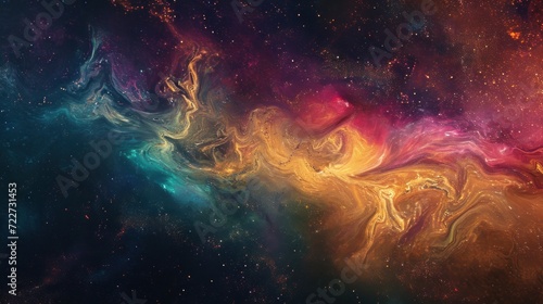  a colorful space filled with lots of stars and a bright orange, blue, yellow, and pink substance in the center of the space.