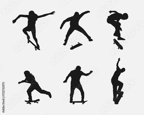 silhouette set of skateboarder. sport, skateboard. vector illustration.