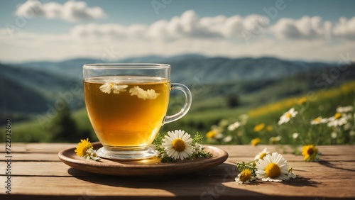 chamomile tea on a wooden table