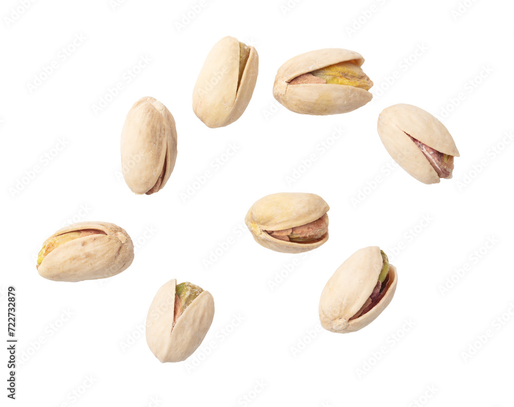 Fresh pistachios isolated on white background. Macro Fresh pistachios isolated on white background. Macro