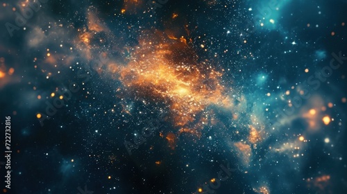  a space filled with lots of stars next to a sky filled with lots of bright yellow and blue stars on a dark blue background.