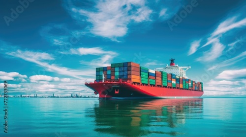 Container cargo ship. Logistic import and export. Transportation logistics and service. Generative AI.