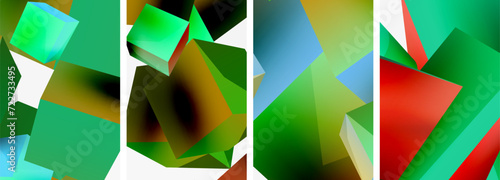 Flying 3d shapes, cubes and other geometric elements background design for wallpaper, business card, cover, poster, banner, brochure, header, website