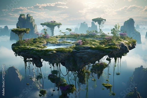 A scene of floating islands generative ai © Rahit